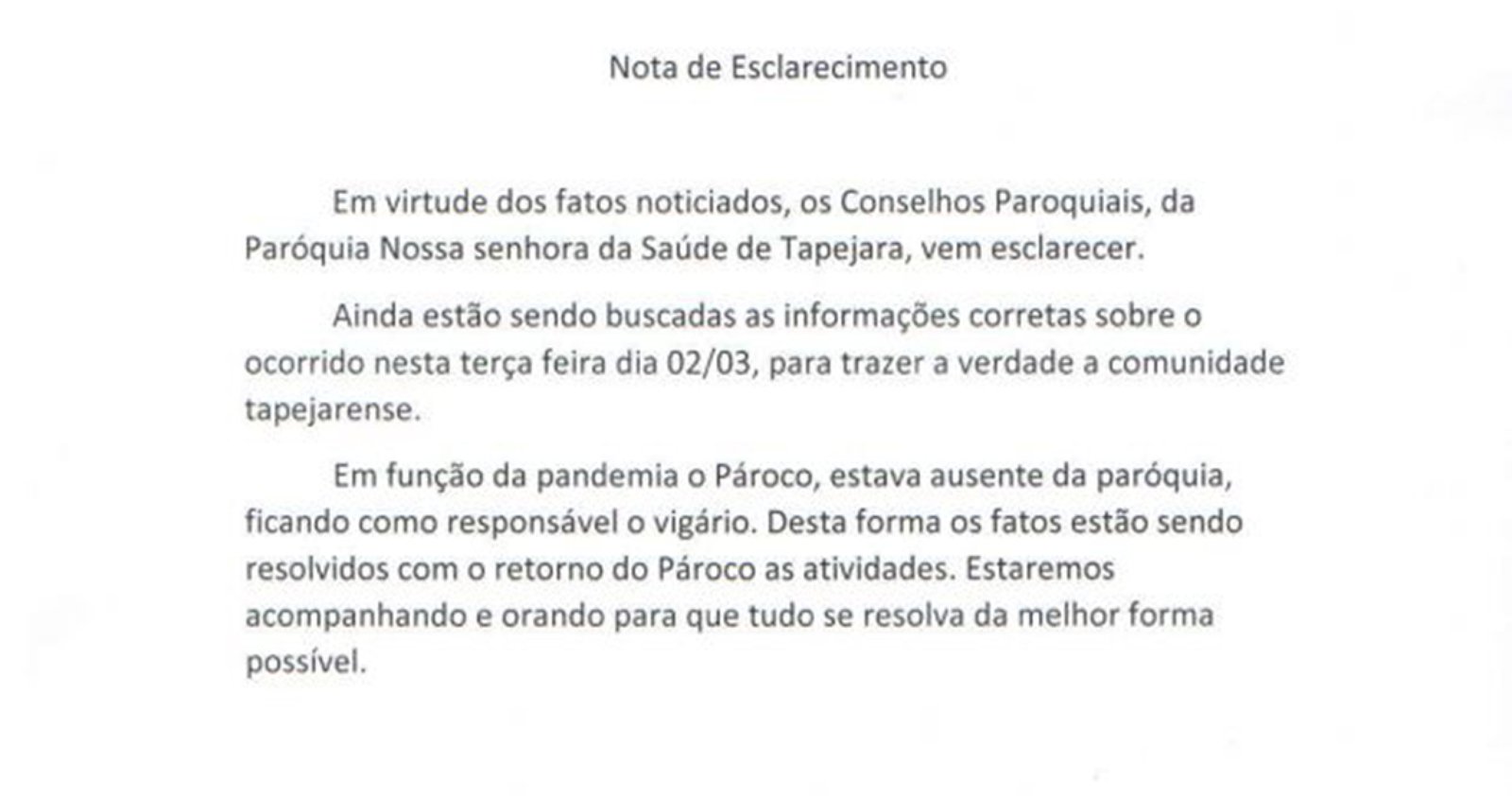 Imagem ilustrativa: Conselho Pastoral emite nota de esclarecimento