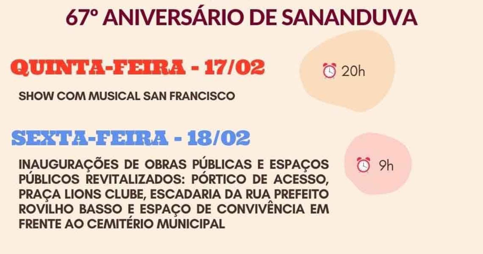Imagem ilustrativa: Sananduva: alteração na programação de aniversário