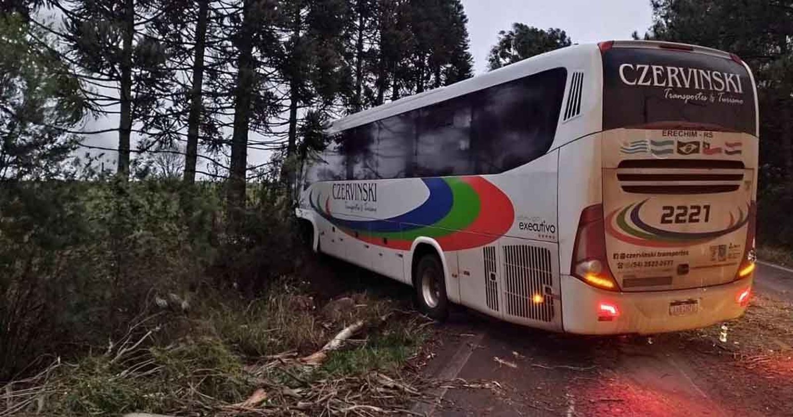 Imagem ilustrativa: Ônibus atinge árvore caída sobre a pista e deixa três feridos, na ERS-463, em Vila Lângaro