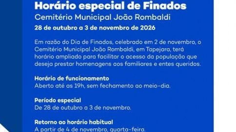 Imagem ilustrativa: Cemitério Municipal de Tapejara terá horário especial até 3 de novembro